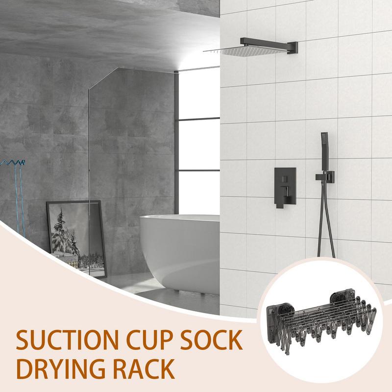 Balcony Suction Cup Drying Rack Socks Folding Drying Rack Household Clothes Rack wall-mounted Multi Clip Drying Socks Artifact