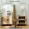 Nightstand with Louvered Doors and Steel Legs, for Bedroom and Living Room, Oak