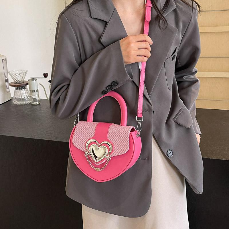 Heart Shaped Design Splicing Color Crossbody Bag Women New Fashion Love Metal Buckle One Shoulder Bag Korean Versatile Handbag