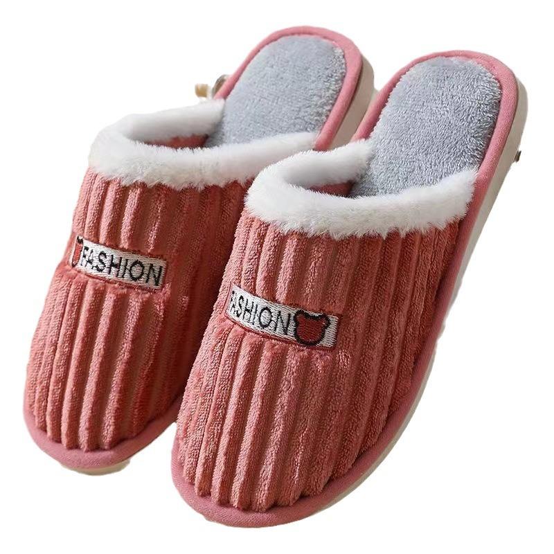Cotton Slippers Corduroy Cartoon Bear Couple Home Thick Bottom Non-slip Slippers