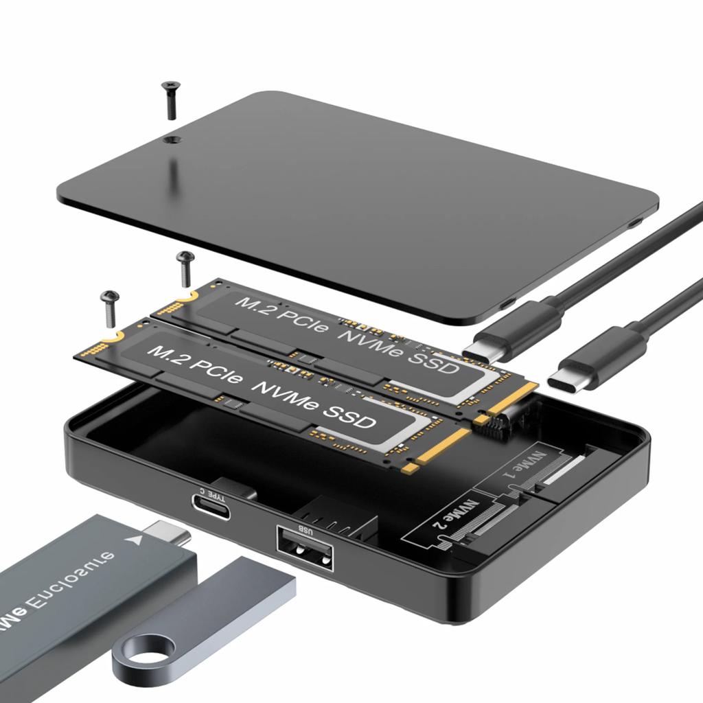 Dual Bays M2 NVME SSD Enclouse RGB 10Gbps PCIe NVME Docking Station USB3.2 GEN2 Solid State M.2 Hard Disk Box Adapter for PC