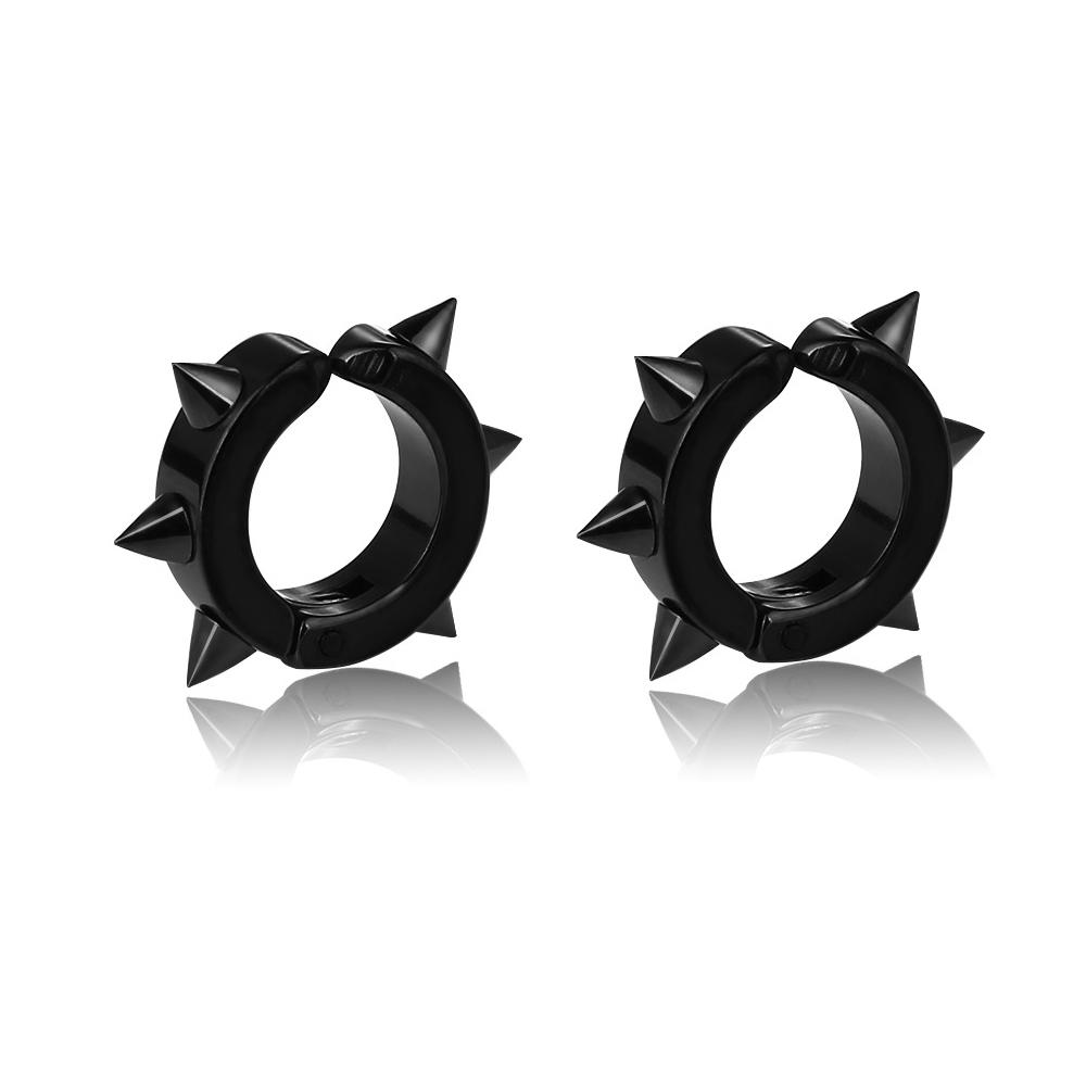 1 Pair Punk Titanium Steel Ear Clip/Ear Stud Earrings For Men Women Black Pierced/No Pierced Fake Ear Circle Pop Jewelry