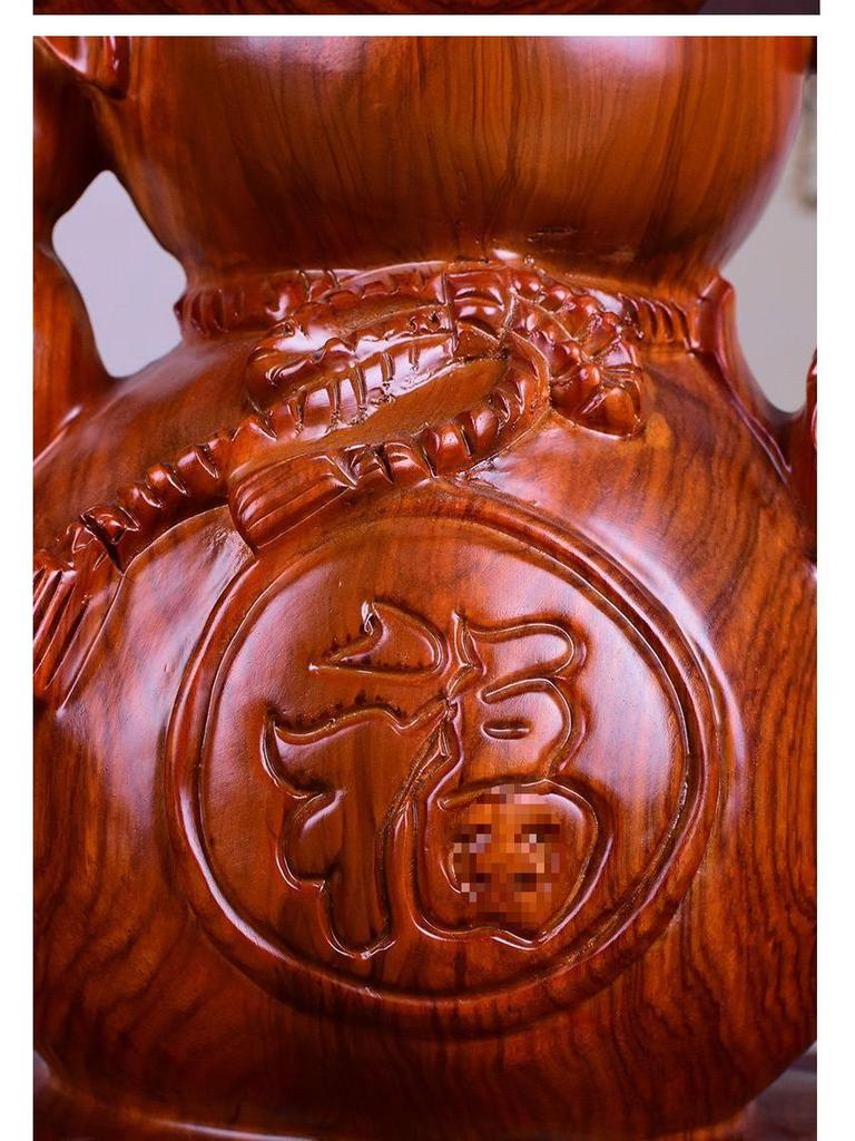 Large Pear-Shaped Mahogany Wood Fu Lu Ornament - Living Room Decoration & Handcrafted Gift