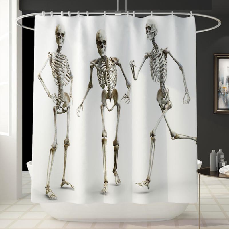 3D vodotesný sprchový záves lebky skelet s digitálnou tlačou záves do kúpeľne