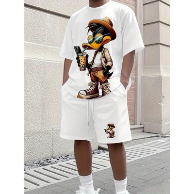 Heren Zomer Casual Mode Donald Duck Wereld Grafisch T-shirt Korte Broek Casual Kleding Speelse Print Design Trainingspak Set