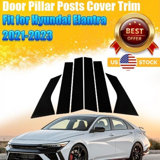 6pcs Glossy Black Car Pillar Post Door Window Trim For Hyundai Elantra 2021-2023