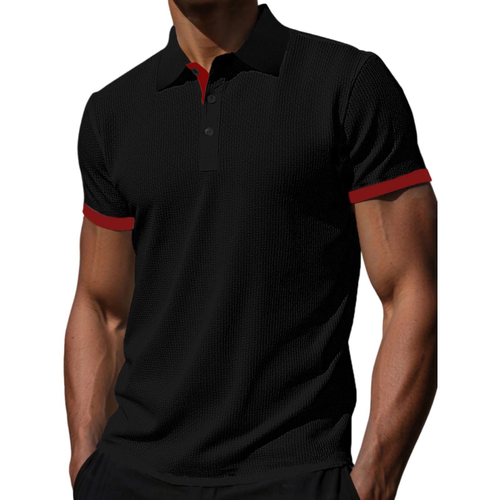 

Мужские футболки с цветовыми блоками, воротником и коротким рукавом, Летние повседневные топы L чёрный