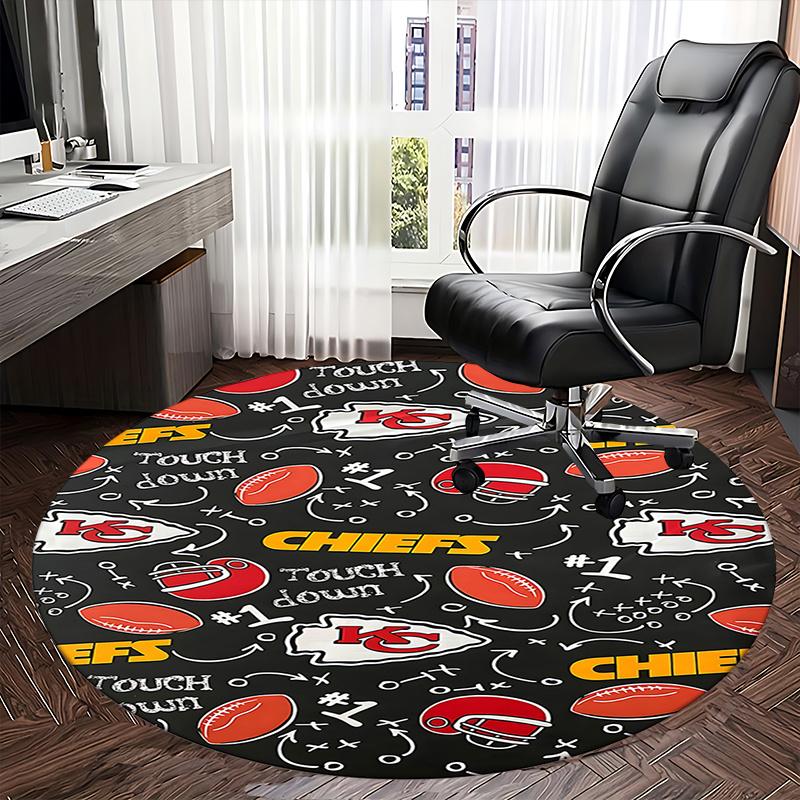 Kansas City Chiefs Touchdown Round Chair Mat - Sports Themed Office Carpet, Home