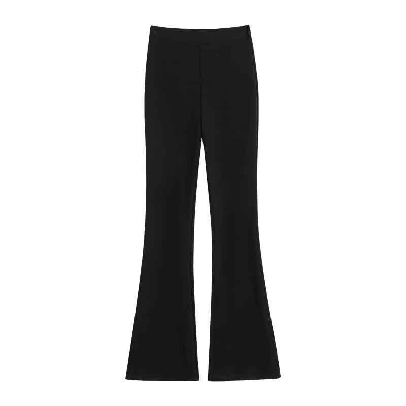 Petite Slimming High Waist Black Micro-Flare Pants for Women - Spring/Summer Casual Horseshoe Design