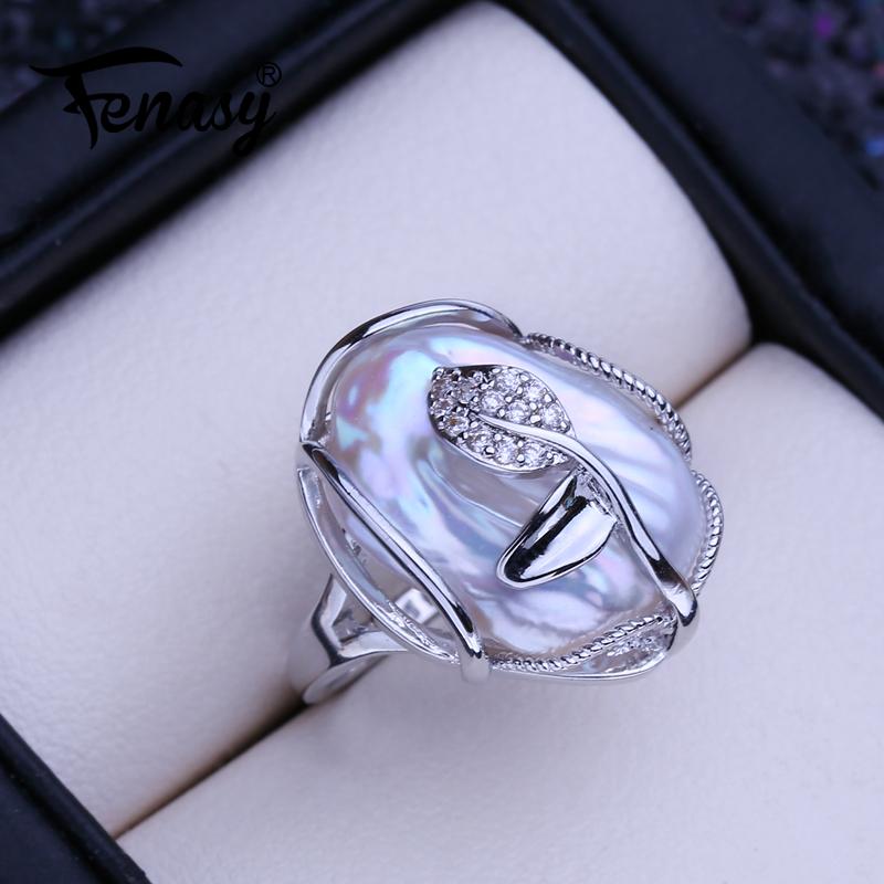 LSOOYH Natural Freshwater Big Button Baroque Pearl Rings For Women Classic Silver Gold Color Wedding Ring Birthday Gifts Wholesale