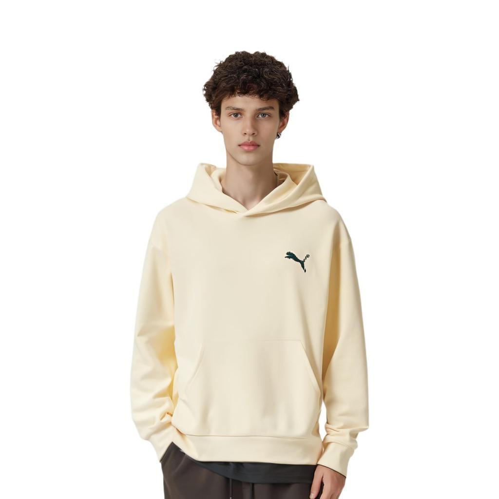 Puma Brand Logo Letter Printed Pattern Casual Fleece Lined Hooded Sweatshirt Men's Almond Candy 631729-87