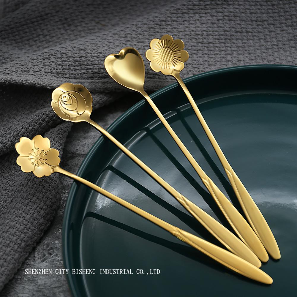 HANYANG Cherry Blossom Spoon Creative Stainless Steel Ice Spoon Long Handle Coffee Mug Stirring Spoon Creative Flower Spoon