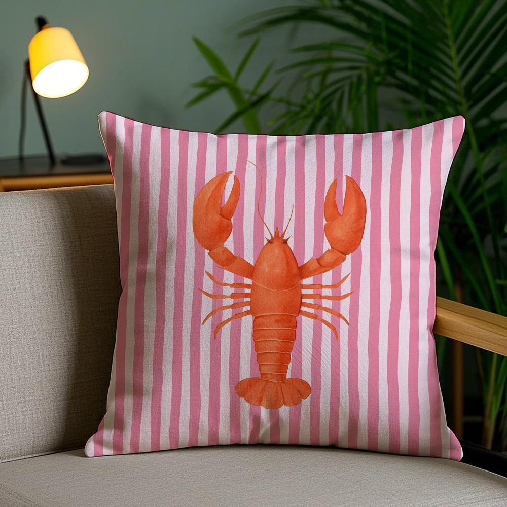 Ocean Life Theme Striped Cushion Cover Soft Short Plush Double-Sided Printing Home Decor Machine Washable Pillow Case Gift