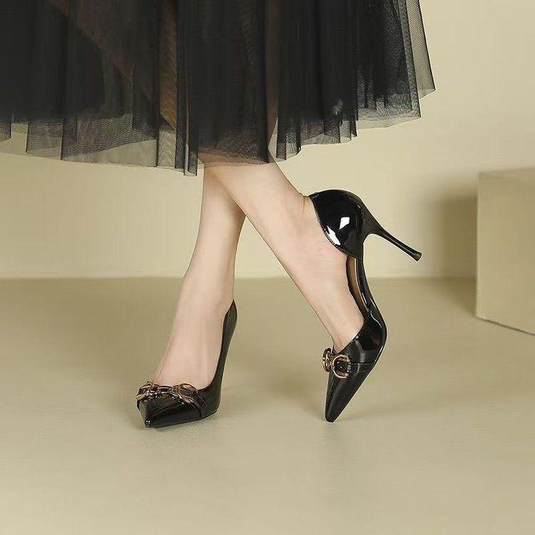 French Sexy Patent Leather Metal Buckle Pointed Single Shoes 2025 Spring and Autumn New Design Sense Niche High Heels Women