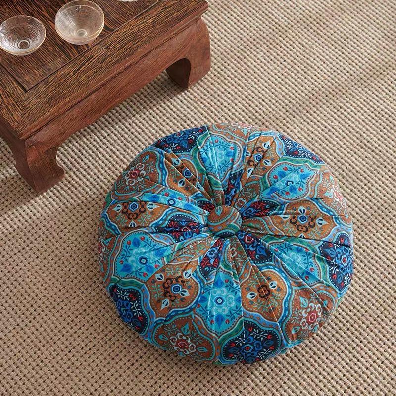 Bohemian Round Pouf Cushion - Pumpkin Shape for Sofa, Backrest, or Meditation.