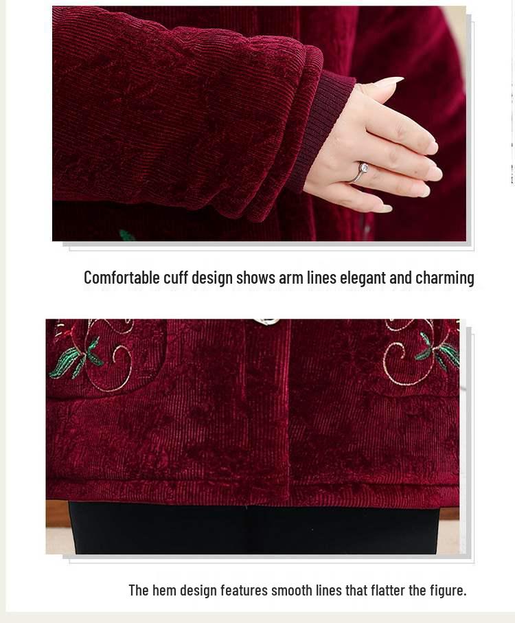 Warm Fleece-Lined Winter Jacket with Hood for Middle-aged and Elderly Women