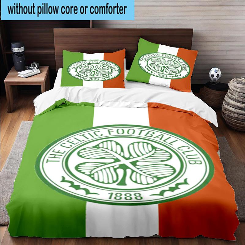 3pcs Cel-tic Football Club Crest Printed Bedding Set Duvet Cover Closure Includes 1 Duvet Cover & 2 Pillowcases Bedding Sets Home Decor Gifts