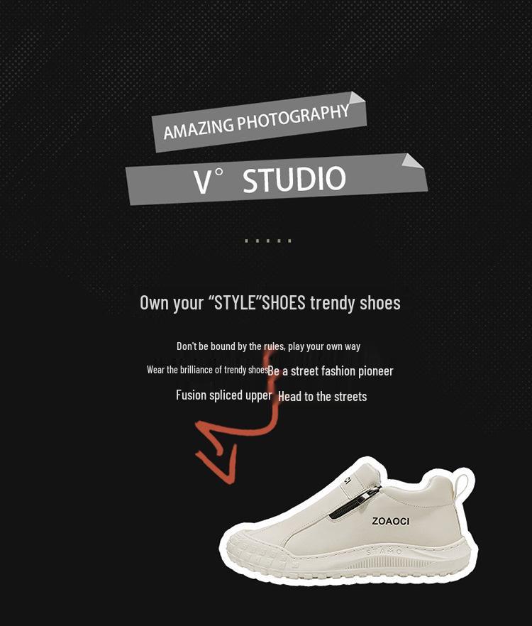 Men's White Breathable Slip-On Skate Shoes: Non-Slip, Wear-Resistant Casual Sneakers for Spring