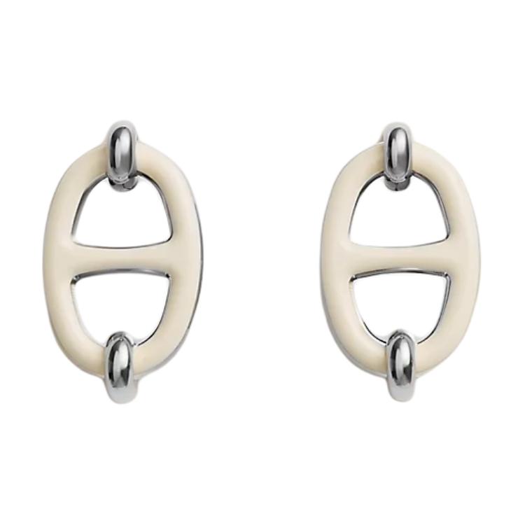 

Hermes Mini Maillon Iconic Buckle Design Palladium Plated Metal Earrings Women earrings Cream H100052FPD3 Box+Shopping Bag