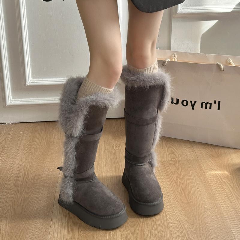 Women's Soft Elastic High Thick Sole Winter Fur One Warm Cold Padded Snow Boots Non-slip Wear Casual Sports Cotton Boots