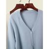 Waffle Texture V Neck Autumn Long Sleeves Cardigan Soft Glutinous Two Wool Core-Spun Yarn Normcore Pure Color Knitting Outwear
