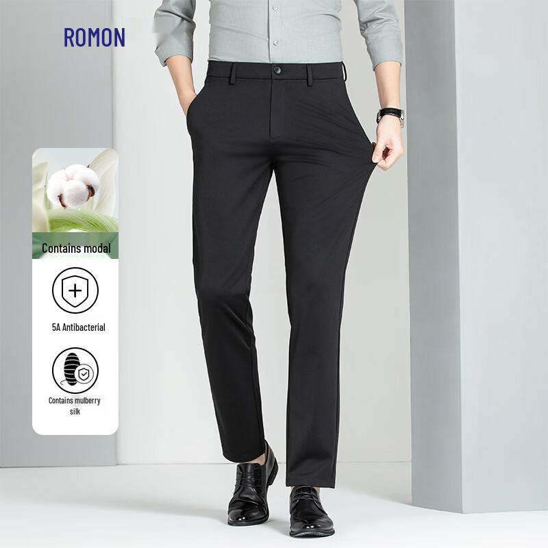 Romon Men s Modal & Silk Blend Business Casual Straight-Leg Pants 33