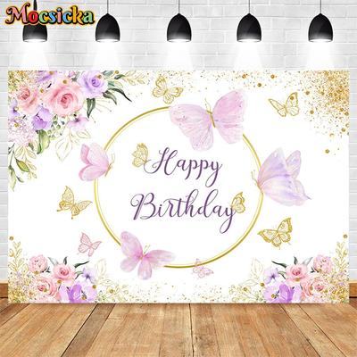 Mocsicka Alles Gute zum Geburtstag Foto Hintergründe Frühlingsblumen Schmetterlings Dekoration Babyparty Poster Studio Fotografie Hintergrund