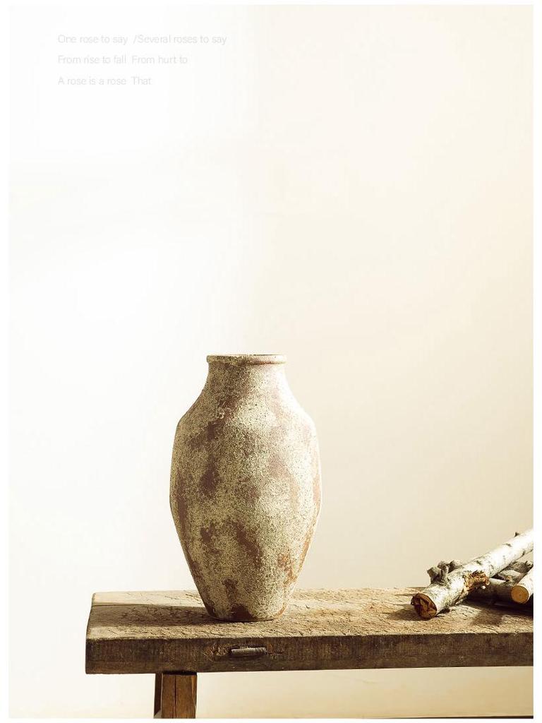 Wabi-Sabi Style Unglazed Terracotta Vase with Floral Design for Retro Living Room or Dining Table Decor