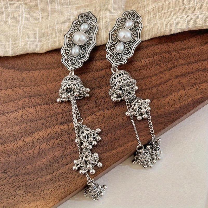 2pcs etro Ethnic Style Alloy Tassel Hair Clip Elegant Imitation Pearl Bang Side Clip Matching Accessorie Daily Party Photography