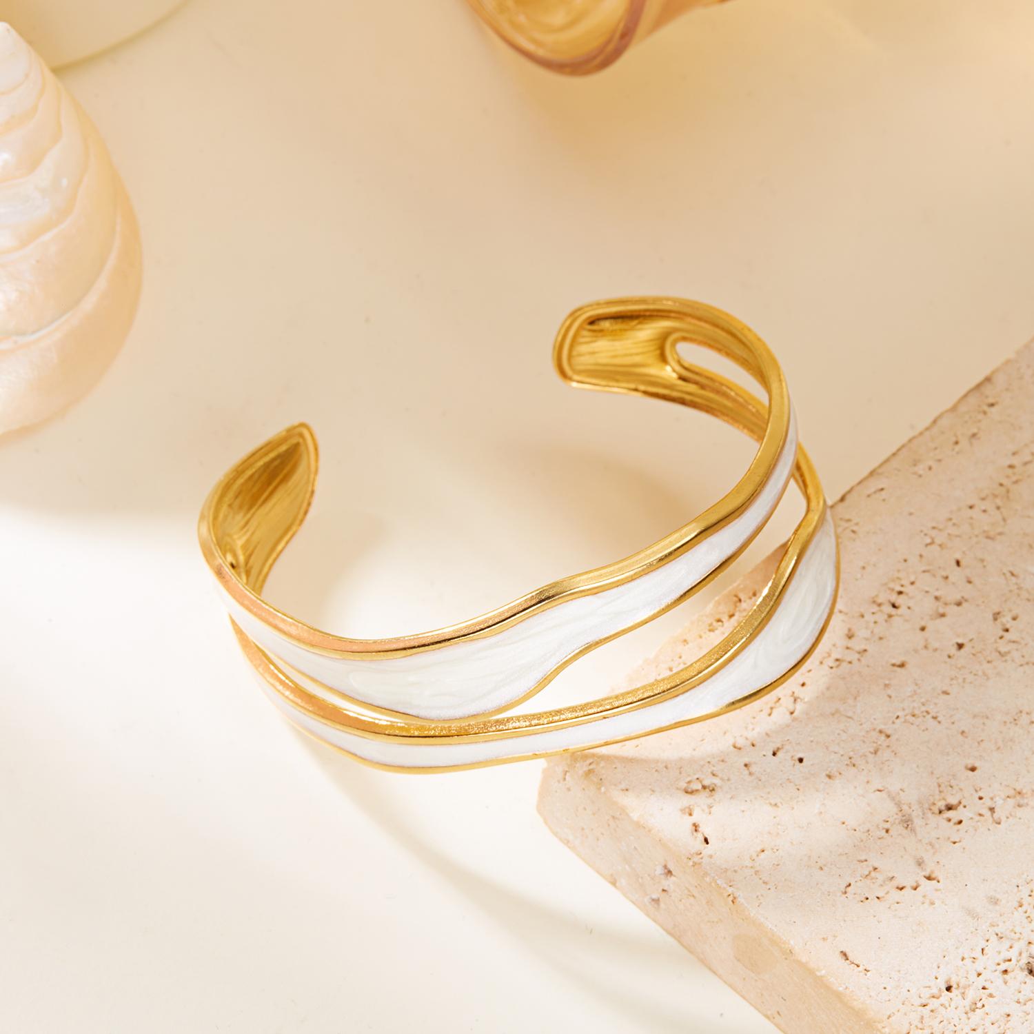 

Stainless Steel Oil Drip Bracelet For Women Men Gold Color Double Layer Hollow Geometric Bangle Party Aesthetics Charm Jewelry