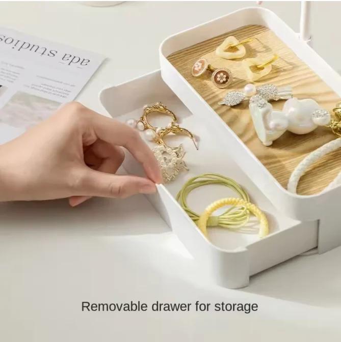 Fashion Portable Jewelry Display Rack with Drawer Box with Wooden Base Storage Rack Key Photography Props Desktop Storage Box