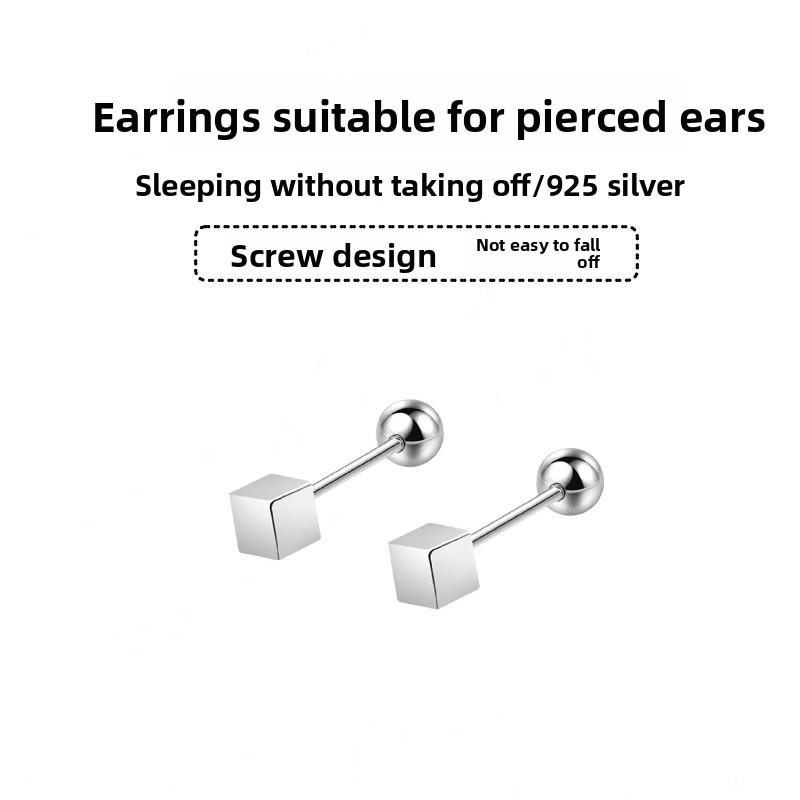 Earlobe Stud Earrings with Silver Pins, Mini Ear Bone Studs, Sleep-friendly, No Need To Remove, Double-headed Threaded Earrings