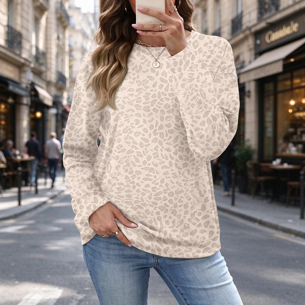 Women's Leopard Print Loose Fit Top, Casual Versatile Shirt for Fall and Winter Everyday Wear