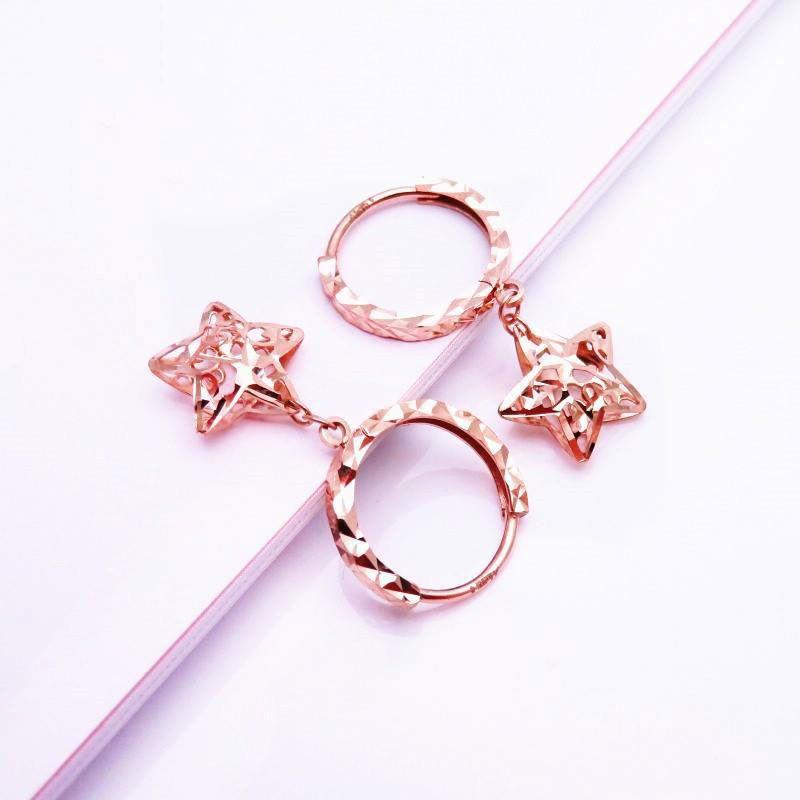 Purple Gold Hollow Five-Pointed Star Earrings Temperament Foreign Style Design Sense Rose Gold Plated Earrings