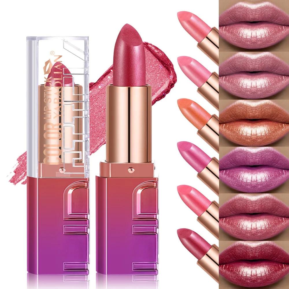 Shimmery Pearl Glossy Lipstick Gold Sparkles Ultra Pigmented Metallic Lip Tint Diamond Glam Luxury Bold Glitter Lip Makeup