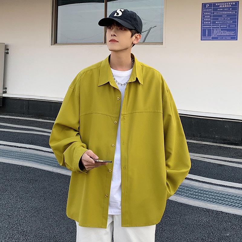 Simple Solid Color Long Sleeved Shirt Men's Solid Color Shirt Casual Shirt Jacket