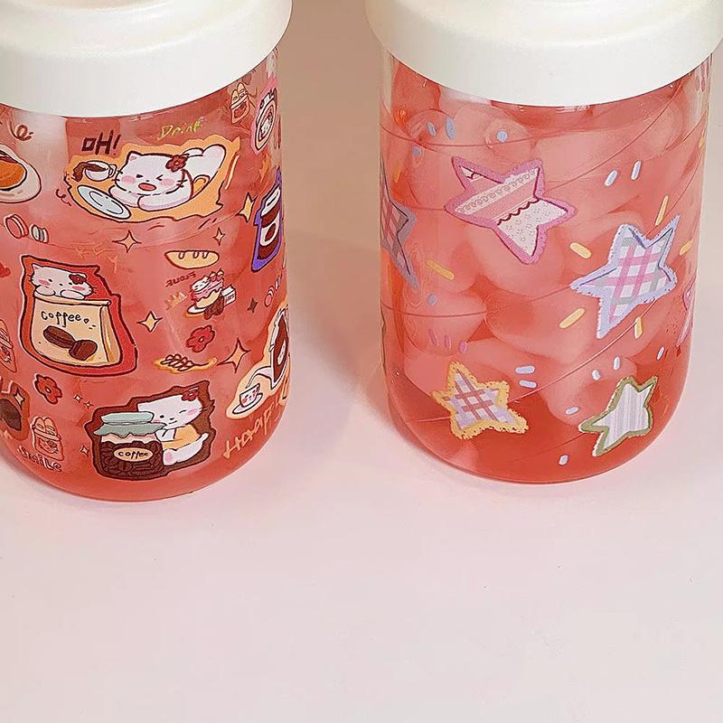 Kawaii Glass Water Bottle For Girls With Straw New Bubble Juice Milk Tea Cup Student Heat-resistant Glass Drinking Bottle 500ML