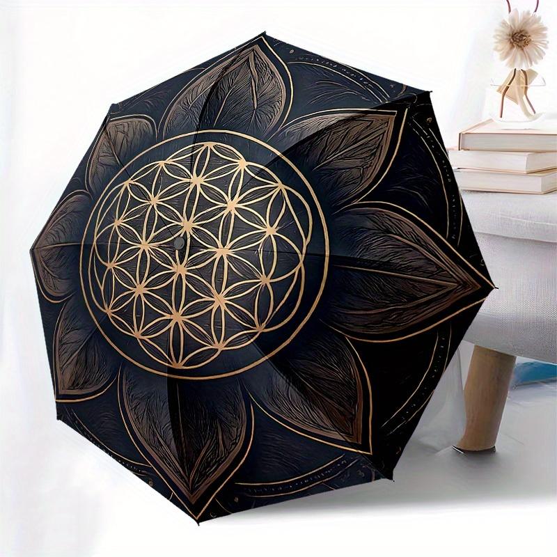 1pc Sacred Geometry Lotus Mandala Umbrella with Plastic Handle,Suitable for All Seasons Home Travel Outdoor UmbrellaB1698