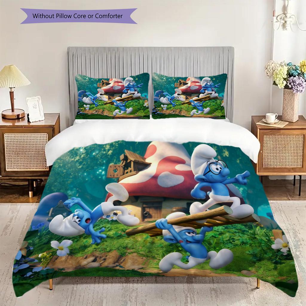 Smurfs Tales Purple Beans Adventure Threepiece Set 1 Duvet Cover 2 Pillowcase Without Core Christmas Birthday Gift Bedding Set