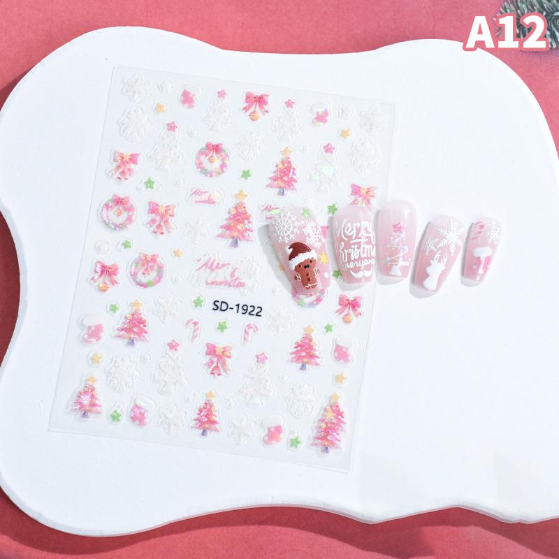 1 Sheets Embossed Christmas Snowflake Nail Art Stickers Santa Claus Adhesive Nail Decals New Year Manicure Supplies