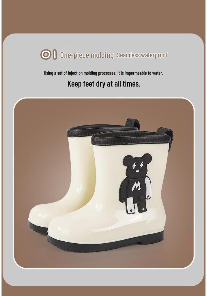 Children's Waterproof Rain Boots - Violent Bear Design, Non-slip, Sizes Small to Large for Boys and Girls
