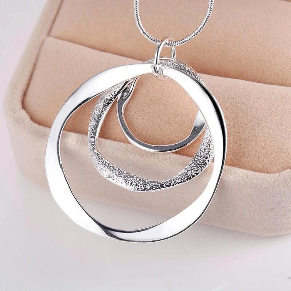 Jinshi Lake 925 Silver Frosted Three-Circle Vintage Necklace