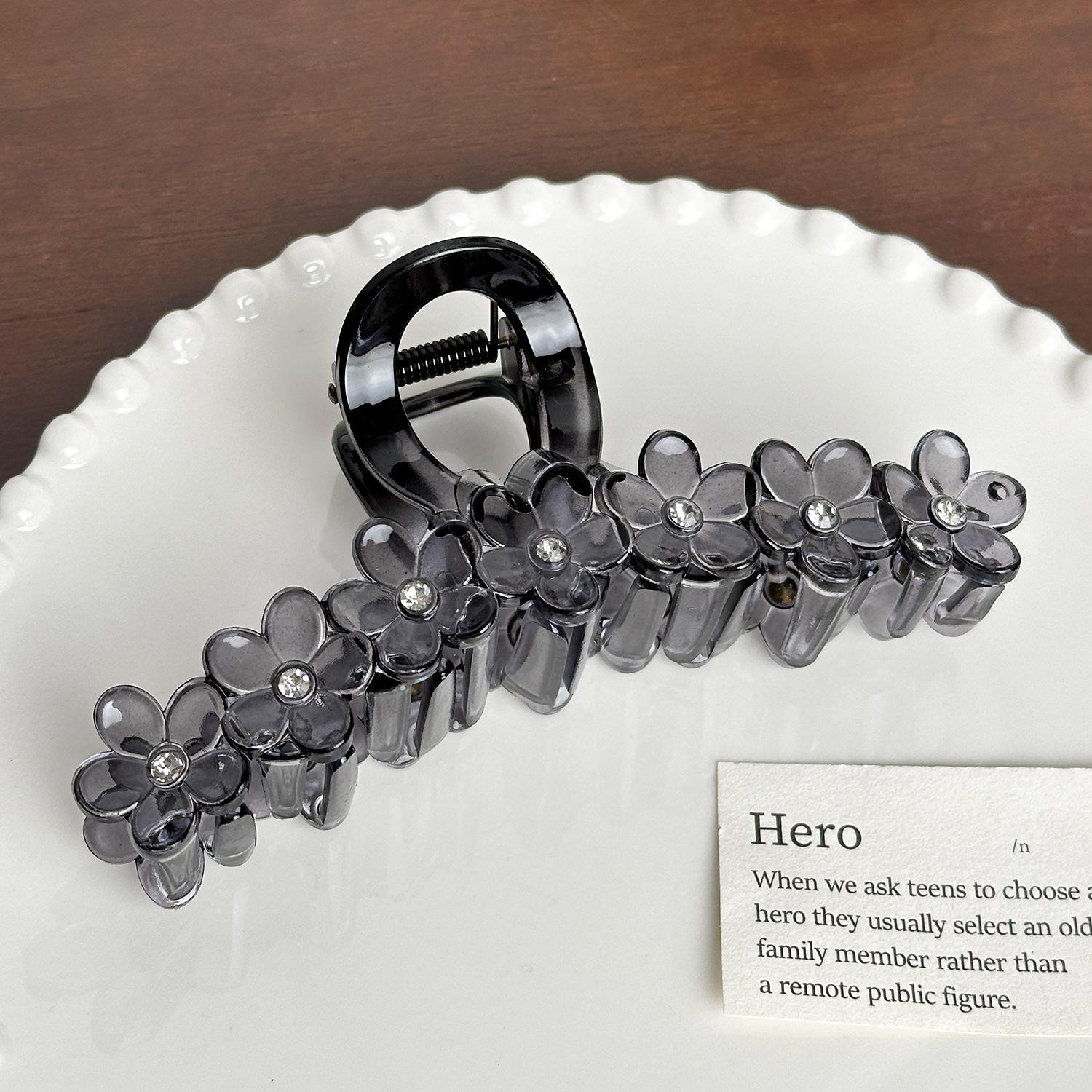 

Vintage Large Floral Hair Claw Clip With Rhinestone Embellishments For Women Gray13cm