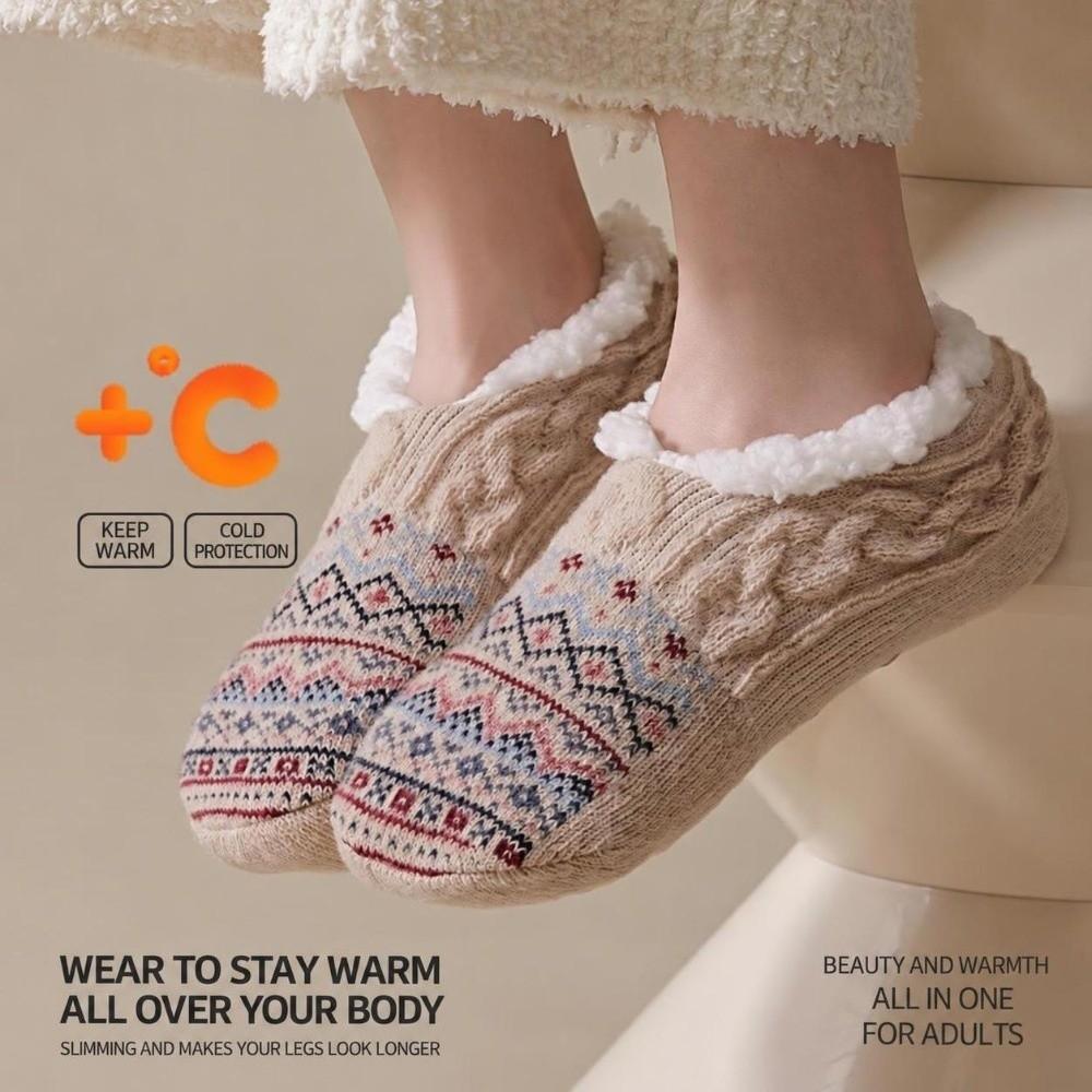 1 Pair Silicone Non-slip Sole Non Slip Floor Socks Fleece Lined Warm Indoor Socks Winter