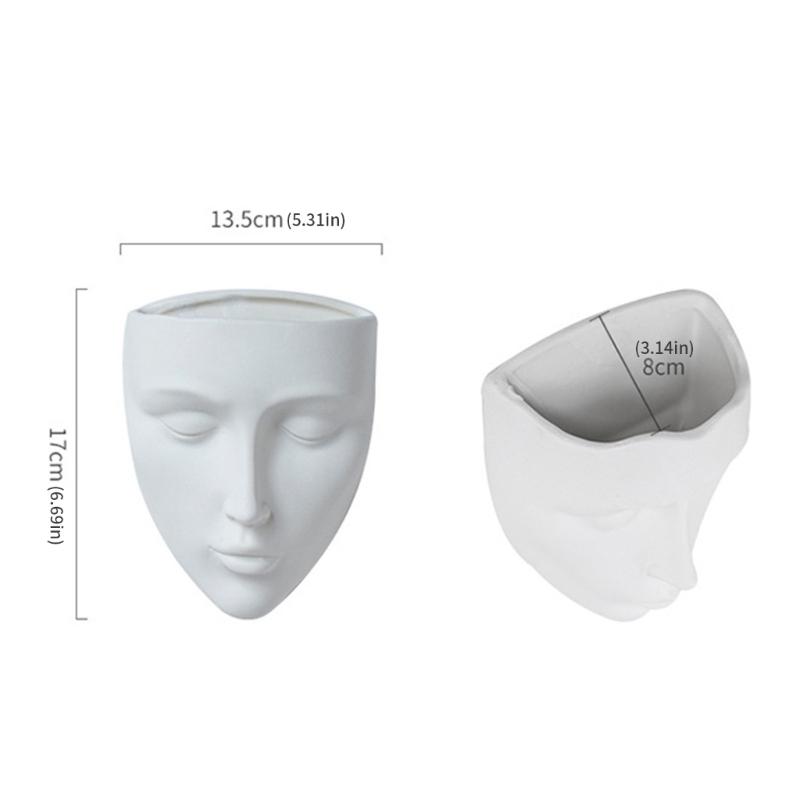 Decorationative Ceramic Face Flower Pot Hanging Planter For Living Room Bedroom Balcony Garden Wall Decoration nero