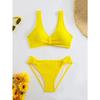 Summer New Women's 2 Piece Swimsuit Solid Color High Waist Bikini Set V-neck Backless Beach Vacation Bathing Suit Swimwear