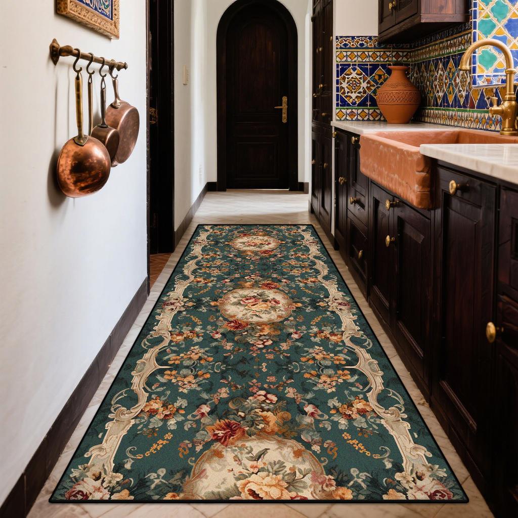 Boho Retro Long Runner Carpets Home Decoration Kitchen Entryway Non-slip Rug Bedroom Living Room Corridor Floor Mat Easy Clean