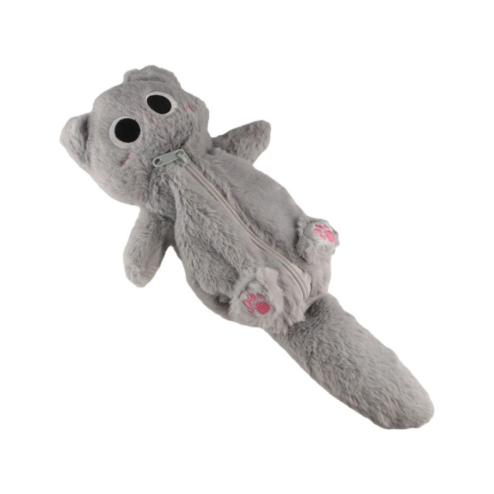 Large Capacity Gray Cat Pencil Bag Thicken Kitten Stationery Bag Cute Kitten Pencil Case  Kids Gift