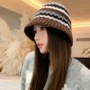 Fashion Color Matching Striped Plush Knitted Bucket Hat Women's Autumn and Winter Warm Wool Basin Hat