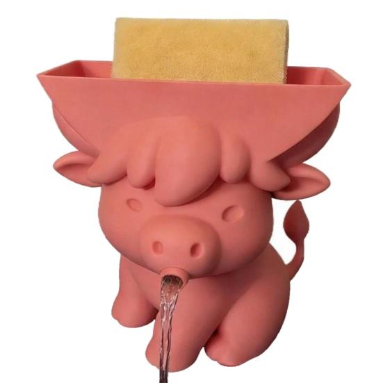 Держатель для губок  Шотландская корова , подставка для губок с дренажом, милая корова, 3D-печать, забавная губка розовый